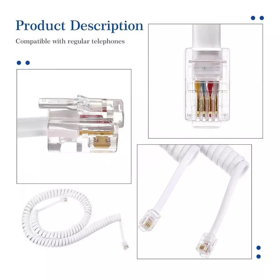 FEDUS 4P4C Spring Telephone Handset Cable White 2 m