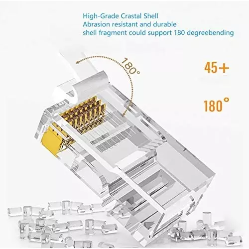 FEDUS RJ45 Cat6 Lan Connectors and Strain Relief Boots Transparent for Solid or Stranded UTP Network (Pack of 70 Pcs)