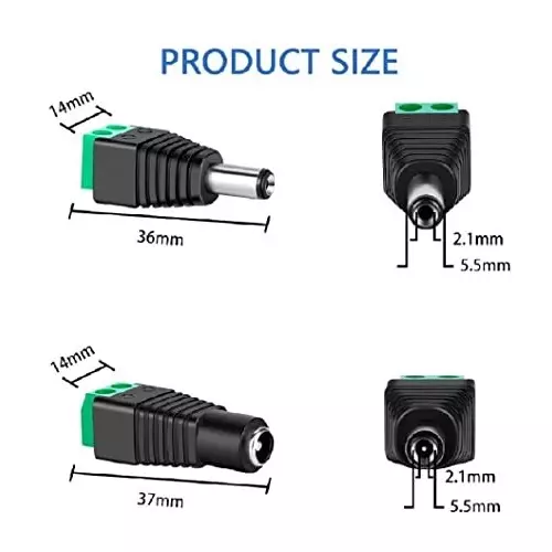 FEDUS DC Power Jack Plug Adapter Connector 12 V 24 V Male Female for CCTV Camera/Led Strip Light (Pack of 15 Pairs)