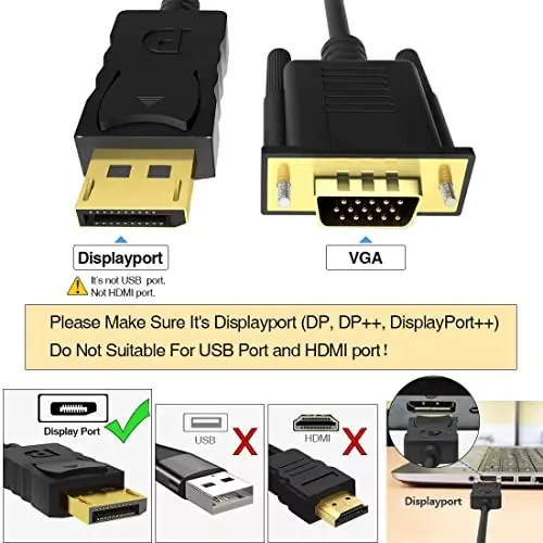 Mak World DisplayPort to VGA Cable 1.5 m Male-to-Male ‎150 g Black