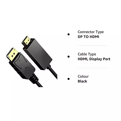 Mak World Display Port to HDMI Converter Cable 5 m ‎Male-to-Male For Lenovo, Dell, HP, ASUS etc Black