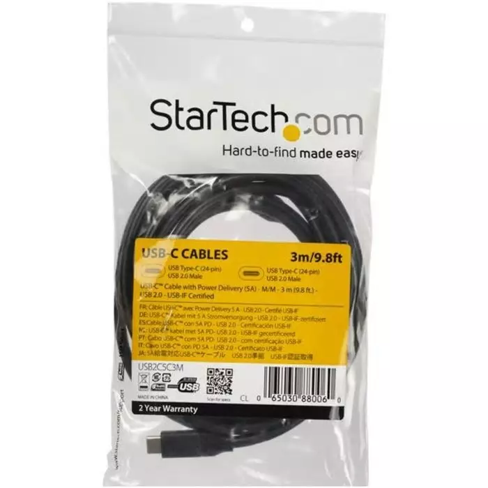 usb2c5c3m-startechcom-startechcom-usb-20-male-usb-c-to-male-usb-c-480mbps-3m-100w-186-3229-rs