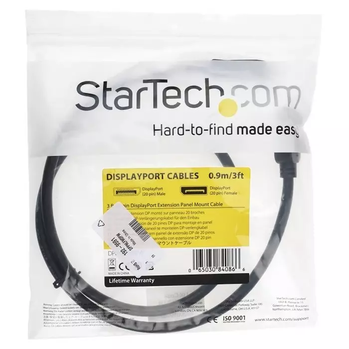 StarTech.com Male DisplayPort to Female DisplayPort Cable PVC 4K @ 60 Hz 1m, DPPNLFM3PW