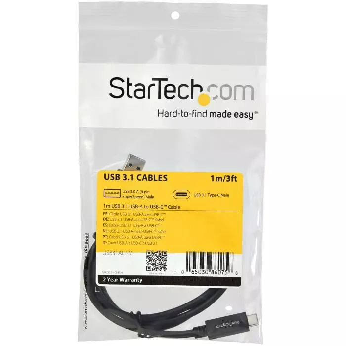 StarTech.com Male USB A to Male USB C Cable 10 Gbps USB 3.1 1m, USB31AC1M