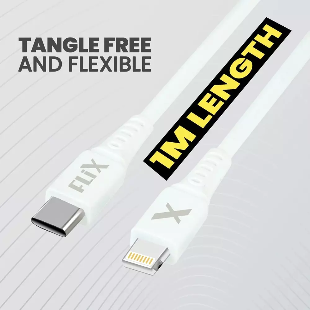 Flix Beetel USB Type C to Lightning Cable 20 W 480 Mbps Data Transfer Rate 1 m Cable Length White, XCD-RPCL120