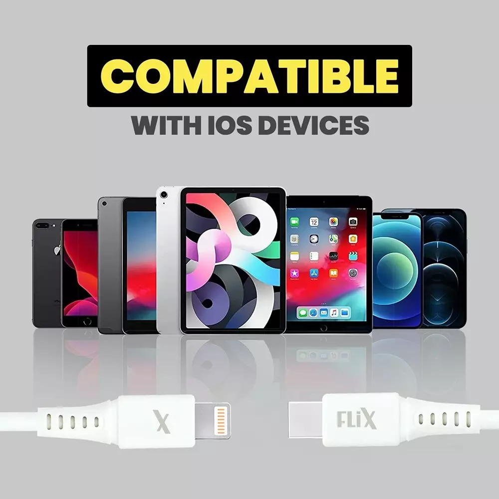 Flix Beetel USB Type C to Lightning Cable 20 W 480 Mbps Data Transfer Rate 1 m Cable Length White, XCD-RPCL120