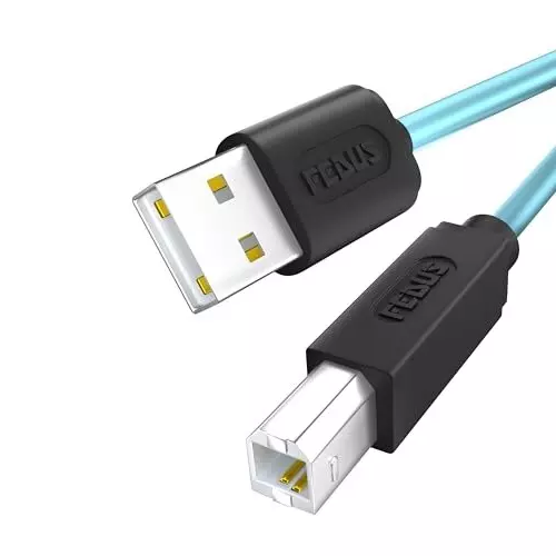 FEDUS USB A Male To USB B 2.0 Male Cord Cable Cyan and Black 1.5 m