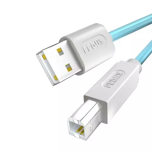FEDUS USB A Male To USB B 2.0 Male Cord Cable Cyan and White 1.5 m