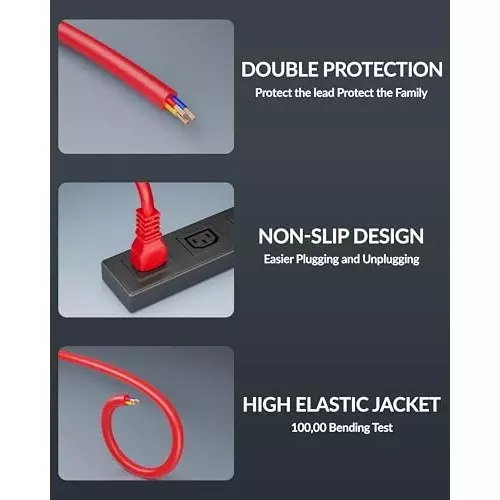 FEDUS Male to Female Power Extension Cord Cable 10 Amp 18 AWG 3 m Red