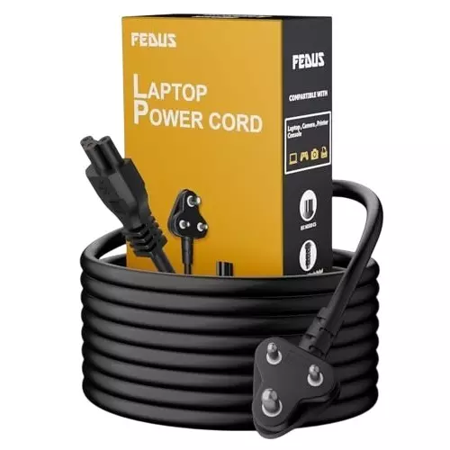 FEDUS 3 Pin AC Laptop Power Cable Black 10 m
