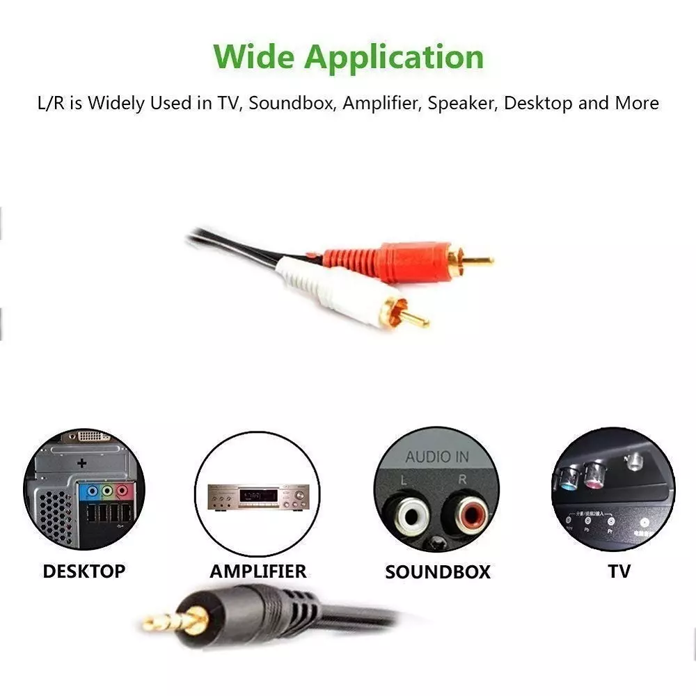 LOTA 3.5 mm Aux to 2-Male RCA Adapter Cable 1.5 m with Gold-Plated Plugs for Clear Sound Transmission, MST-1305-LT