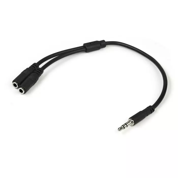 StarTech.com Male 3.5mm Stereo Jack to Female 3.5mm Stereo Jack x 2 Aux Cable Black 200mm, MUY1MFFS