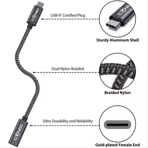 Mak World Type C Extension Cable with 100W Fast Charging, 10 GBPS Speed, 4K @ 60 Hz HD Video Output - 1.8 m