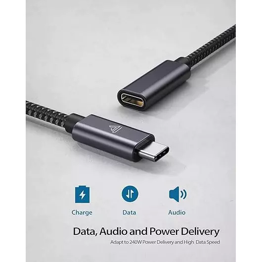 Mak World Type C Extension Cable with 100W Fast Charging, 10 GBPS Speed, 4K @ 60 Hz HD Video Output - 1.8 m