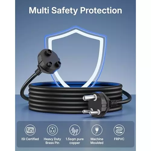 FEDUS Power Extension Cord Wire 3000 W TYPE-D 3 m Cable Length Male to Female 16 A Black