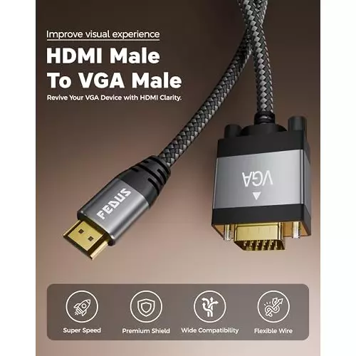 FEDUS HDMI to VGA Cable Male to Male 1 m Cable Length 1920x1080 Resolution