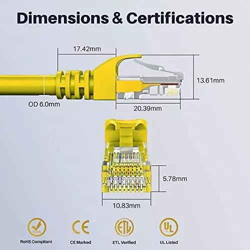 FEDUS Cat6A Twisted 4 Pair Patch Ethernet Cable ‎Yellow 25 m