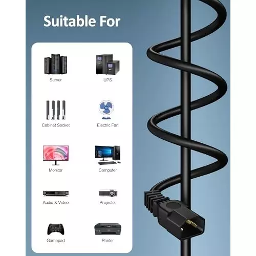 FEDUS Male to Female Power Extension Cord Cable 10 Amp 18 AWG 1.8 m Black