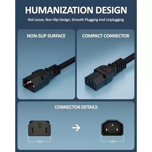 FEDUS Male to Female Power Extension Cord Cable 10 Amp 18 AWG 1.8 m Black