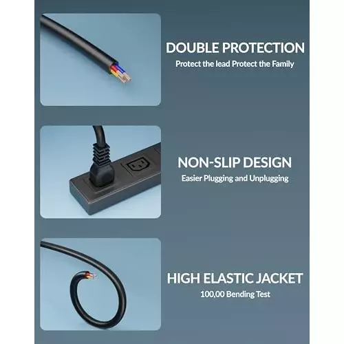 FEDUS Male to Female Power Extension Cord Cable 10 Amp 18 AWG 1.8 m Black