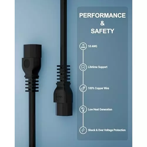 FEDUS Male to Female Power Extension Cord Cable 10 Amp 18 AWG 1.8 m Black