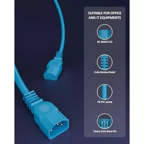 FEDUS Male to Female Power Extension Cord Cable 10 Amp 18 AWG 1 m Blue