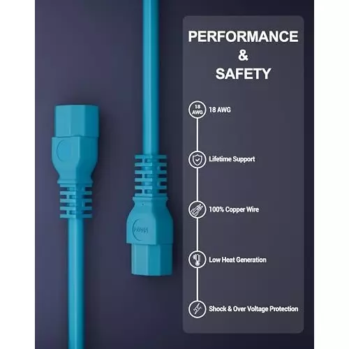 FEDUS Male to Female Power Extension Cord Cable 10 Amp 18 AWG 1 m Blue