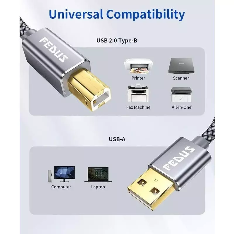 FEDUS USB A to Male To USB B 2.0 Cable Black Gold Plated 10 m