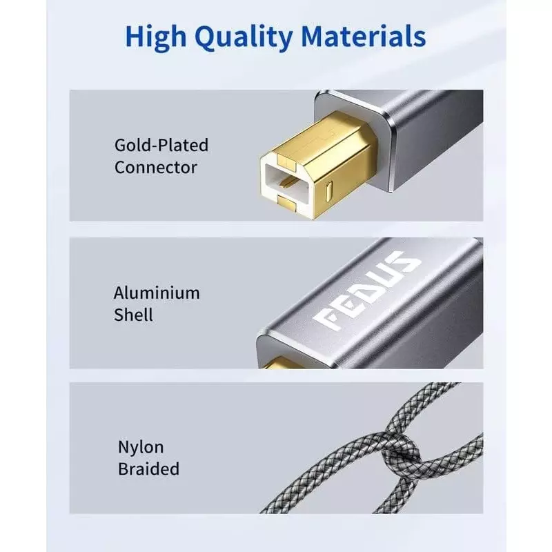 FEDUS USB A to Male To USB B 2.0 Cable Black Gold Plated 10 m