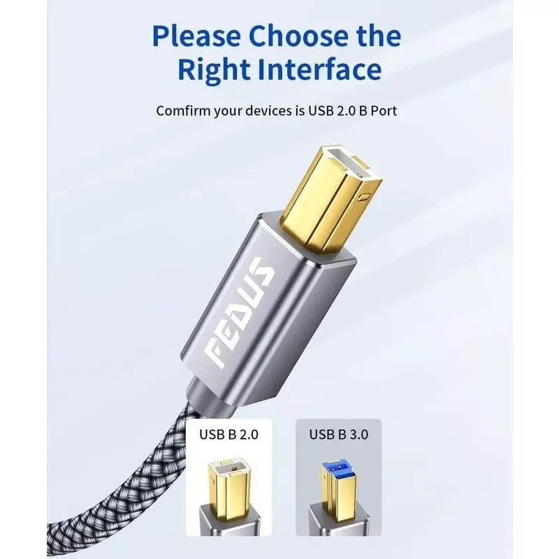 FEDUS USB A to Male To USB B 2.0 Cable Black Gold Plated 10 m