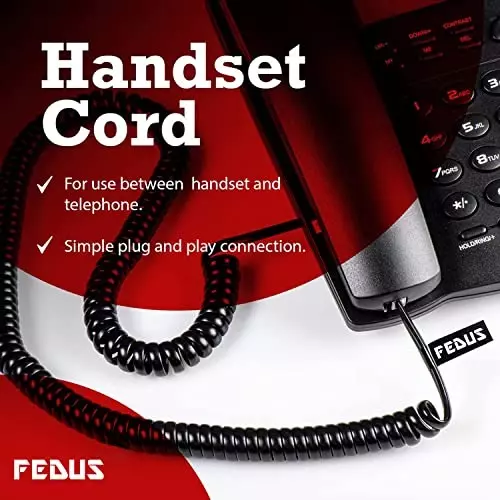 FEDUS 4P4C Spring Telephone Handset Cable Black 1.2 m (Pack of 2 Pcs)