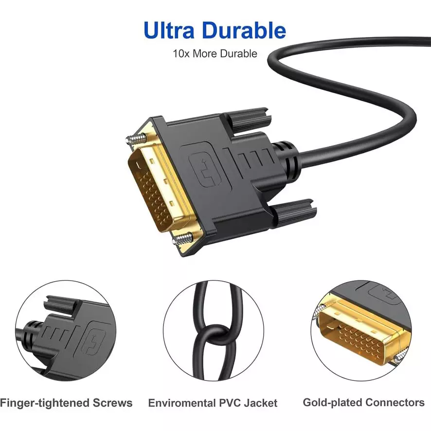 PremiumAV DVI-D 24+1 Cable 5 m (16Ft) Male to Male HDR Digital Video Cable with Gold-Plated Connectors for Computer, HDTV, Gaming, Monitor, Projector Black