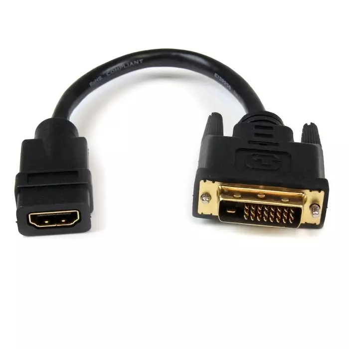 StarTech.com Female HDMI to Male DVI-D Dual Link Cable High Speed 20 cm 1920x1200p, HDDVIFM8IN
