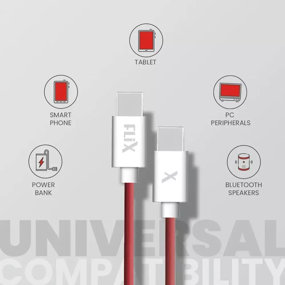 Flix Type C Cable 18 W 480 Mbps Data Transfer Rate 1 m Cable Length Red, XCD - RTCC118