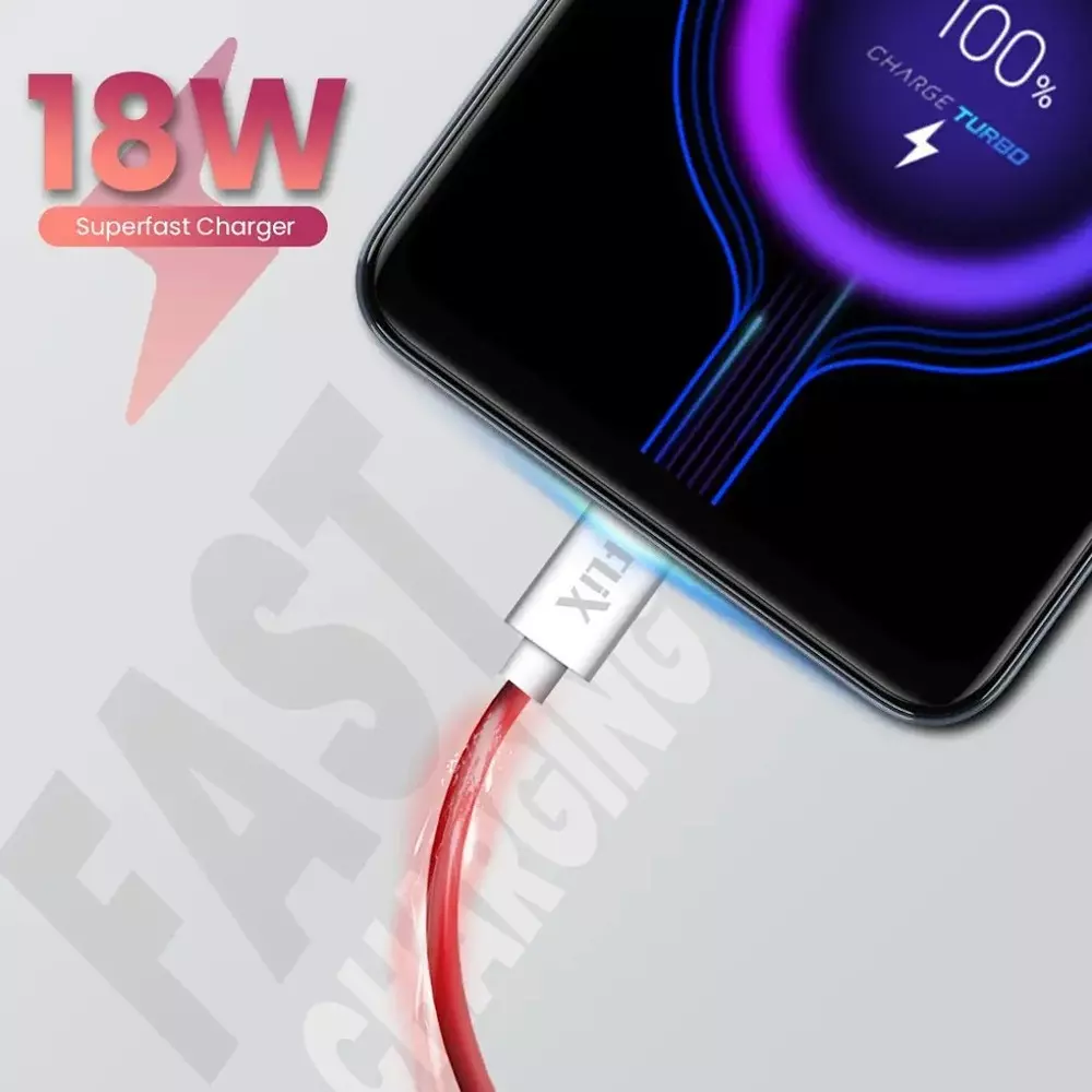 Flix Type C Cable 18 W 480 Mbps Data Transfer Rate 1 m Cable Length Red, XCD - RTCC118