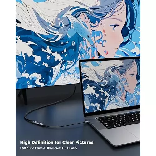 FEDUS USB to HDMI Adapter Cable 1920×1080 Resolution Type A Compatible For MacBook Air/Pro & Windows PC only