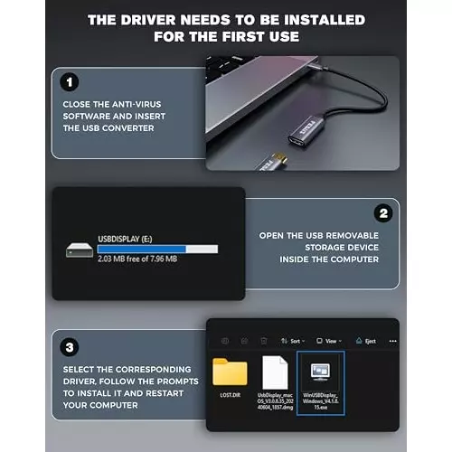 FEDUS USB to HDMI Adapter Cable 1920×1080 Resolution Type A Compatible For MacBook Air/Pro & Windows PC only