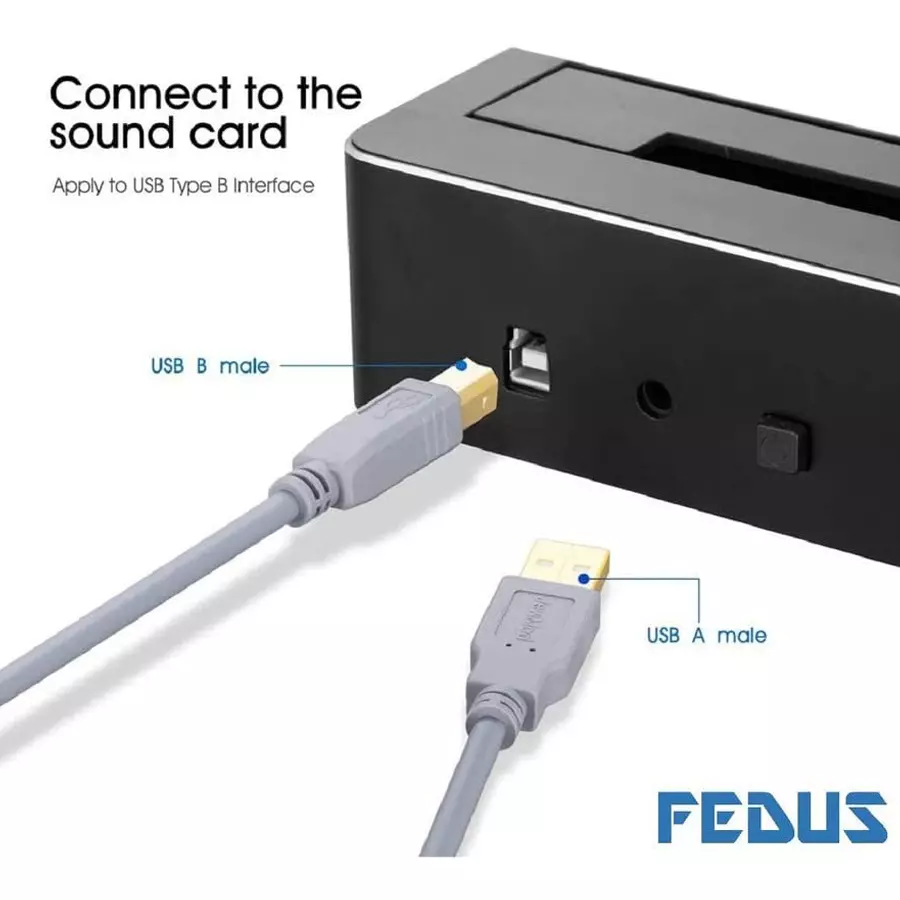 FEDUS USB 2.0 High Speed Printer Cable Scanner Cable A Male to B Male ‎Gray for H.P, Canon Etc. 1.5 m