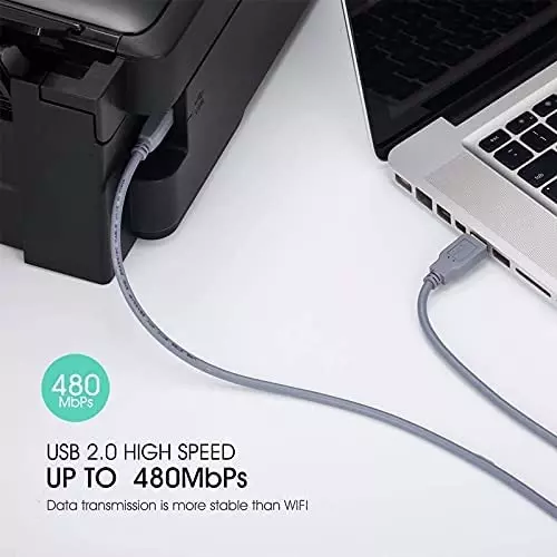 FEDUS USB 2.0 High Speed Printer Cable Scanner Cable A Male to B Male ‎Gray for H.P, Canon Etc. 1.5 m