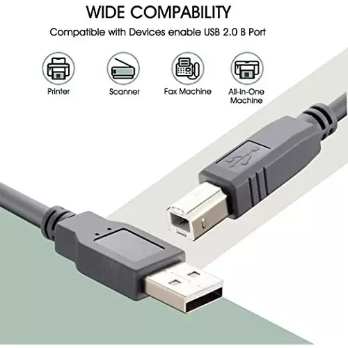 FEDUS USB 2.0 High Speed Printer Cable Scanner Cable A Male to B Male ‎Gray for H.P, Canon Etc. 1.5 m