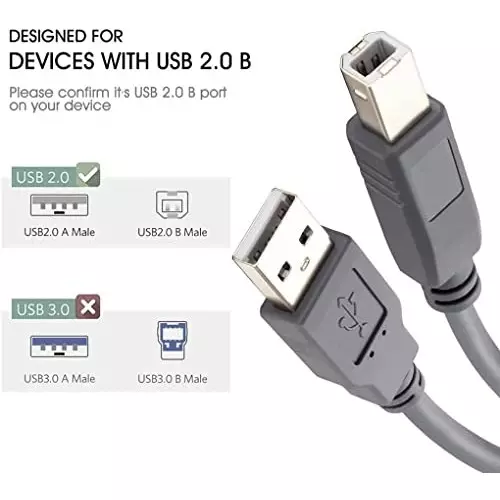 FEDUS USB 2.0 High Speed Printer Cable Scanner Cable A Male to B Male ‎Gray for H.P, Canon Etc. 1.5 m