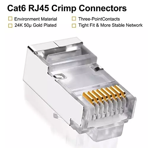 FEDUS RJ45 STP Connector Cat5, Cat5E, Cat6 Crimp Module Plug ‎Gold (Pack of 300 Pcs)