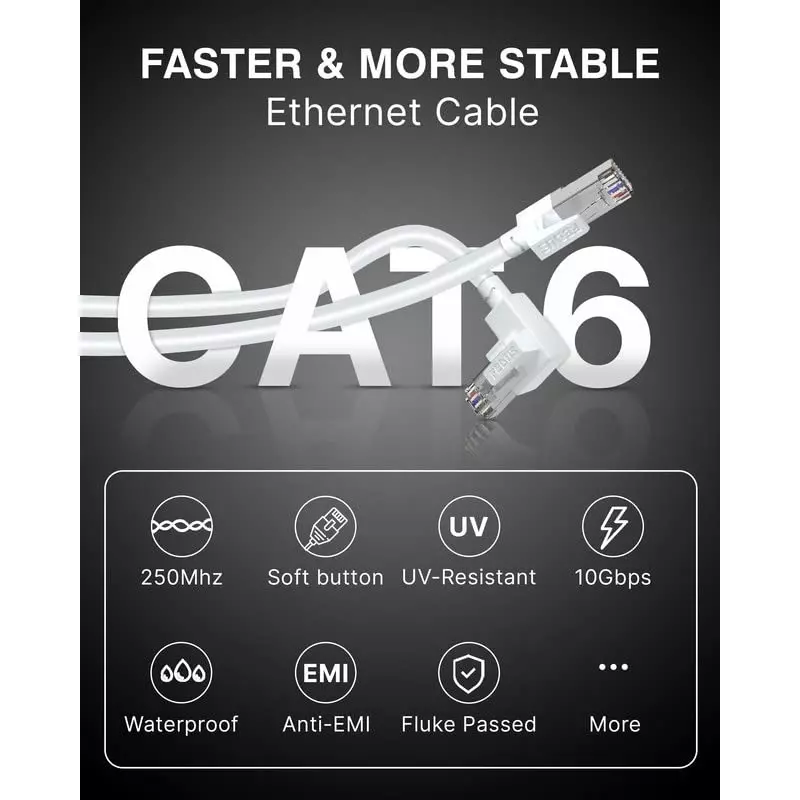 FEDUS Cat6 Ethernet Cable L-Shape ‎White 10 m