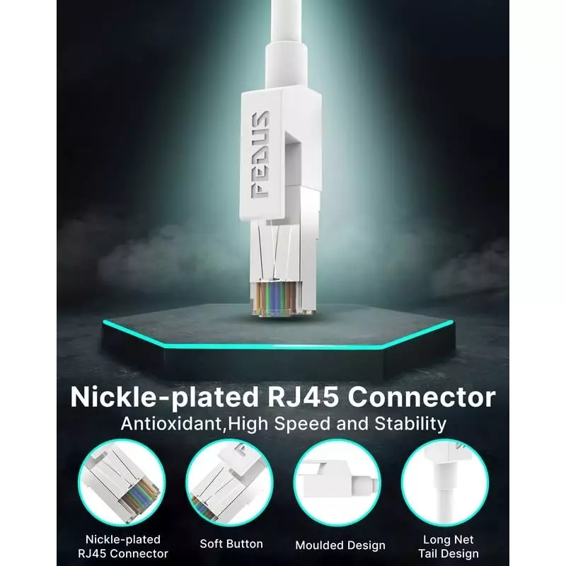 FEDUS Cat6 Ethernet Cable L-Shape ‎White 10 m