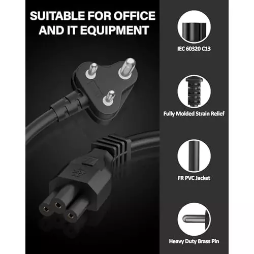 FEDUS 3 Pin AC Laptop Power Cable Black 3 m