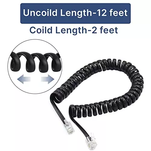 FEDUS 4P4C Spring Telephone Handset Cable Black 2 m