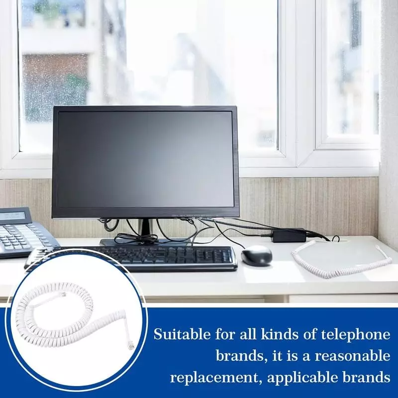 FEDUS 4P4C Spring Telephone Handset Cable White 2 m (Pack of 5 Pcs)