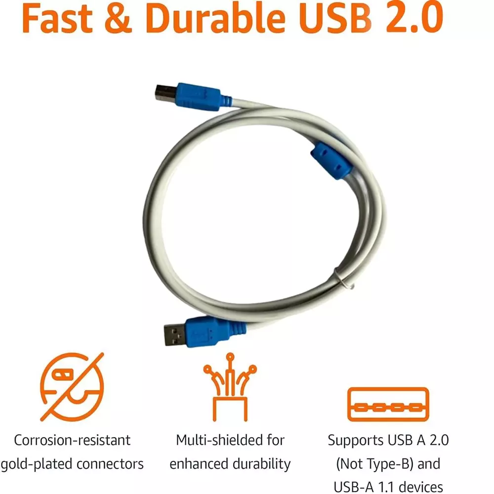 LOTA USB Printer Cable A Male to B Male High Speed PVC White & Blue 5 m, ‎MST-793-LT
