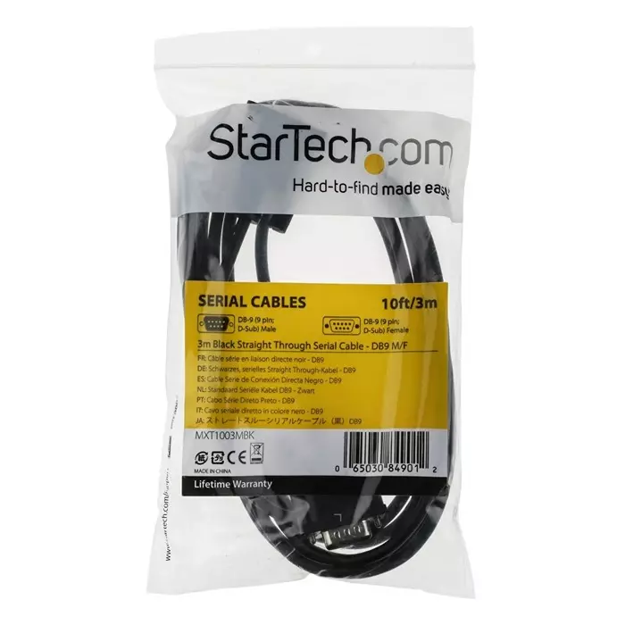 StarTech.com Male 9 Pin D-sub to Female 9 Pin D-sub Serial Cable 3 m PVC, MXT1003MBK