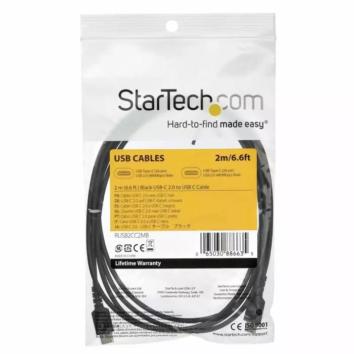 StarTech.com Male USB-C to Male USB-C Cable 480 Mbps USB 2.0 2m, RUSB2CC2MB